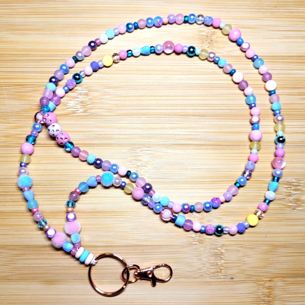 Playful Beaded Lanyard- Pink and Blue